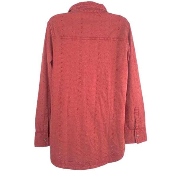 Soft Surroundings Sunwashed Eyelet Rust Red Inez Button Up Blouse Top Size S - Picture 4 of 6